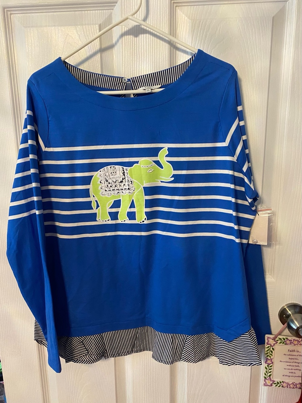 crown & ivy Blue Striped Long-Sleeve Top with Neon Green Elephant